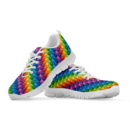 Colorful Plastic Building Blocks Print White Sneakers