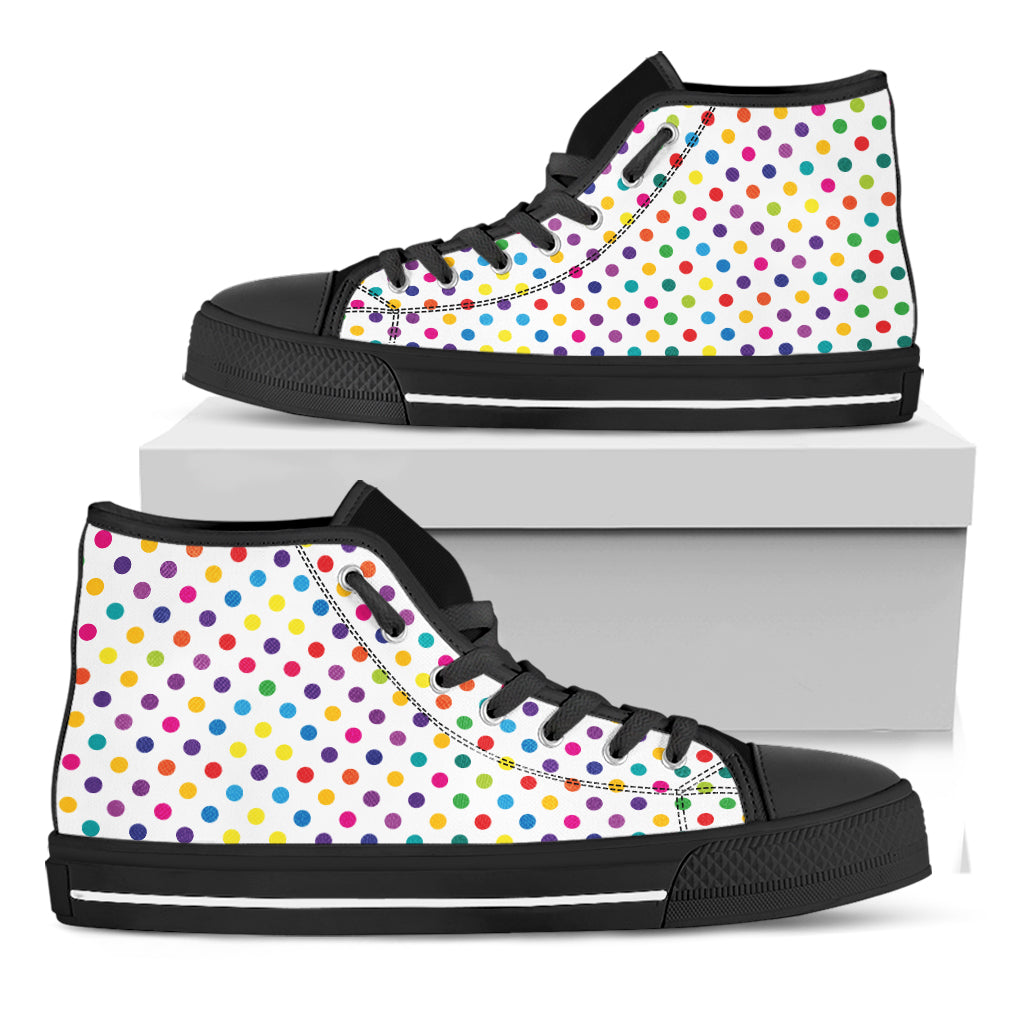 Colorful Polka Dot Pattern Print Black High Top Shoes