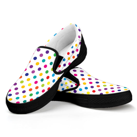 Colorful Polka Dot Pattern Print Black Slip On Shoes