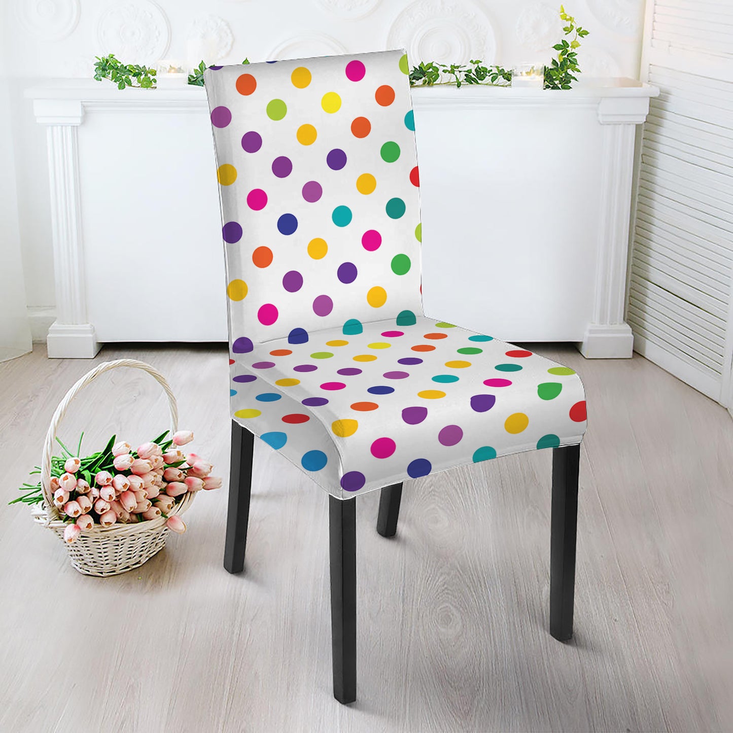 Colorful Polka Dot Pattern Print Dining Chair Slipcover