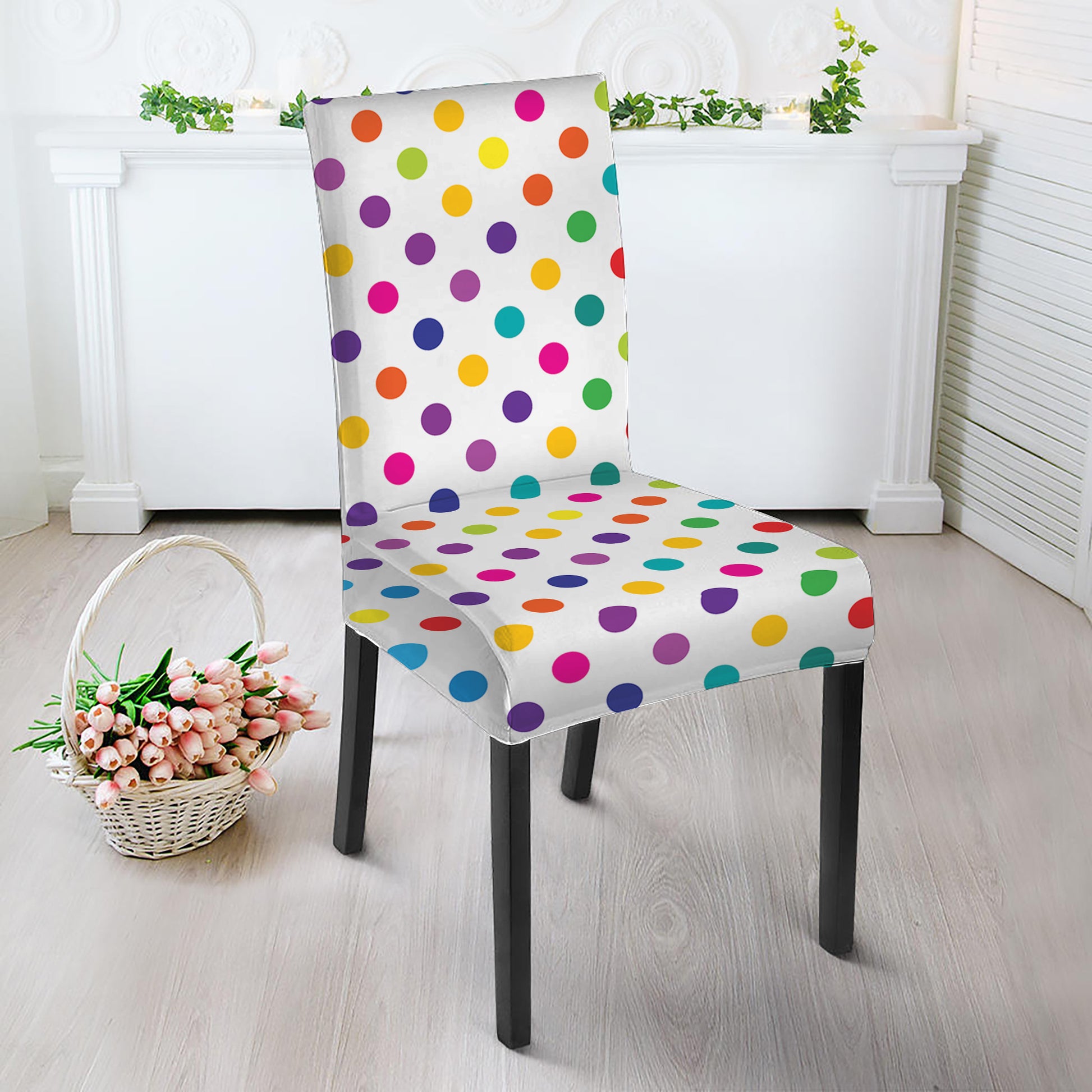 Colorful Polka Dot Pattern Print Dining Chair Slipcover