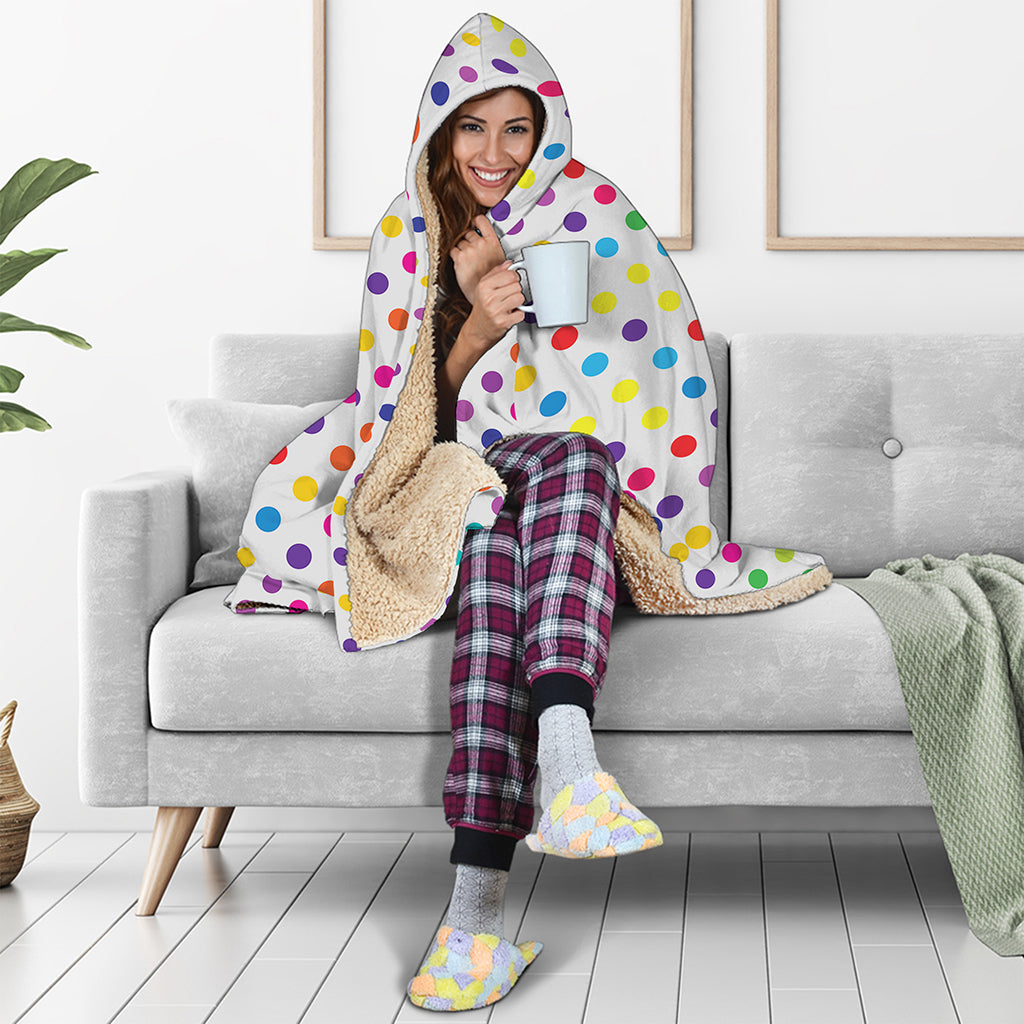 Colorful Polka Dot Pattern Print Hooded Blanket