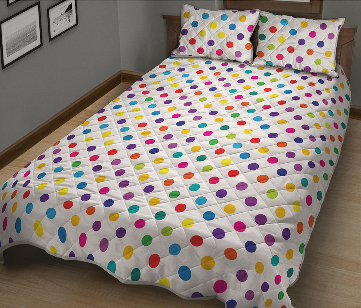 Colorful Polka Dot Pattern Print Quilt Bed Set
