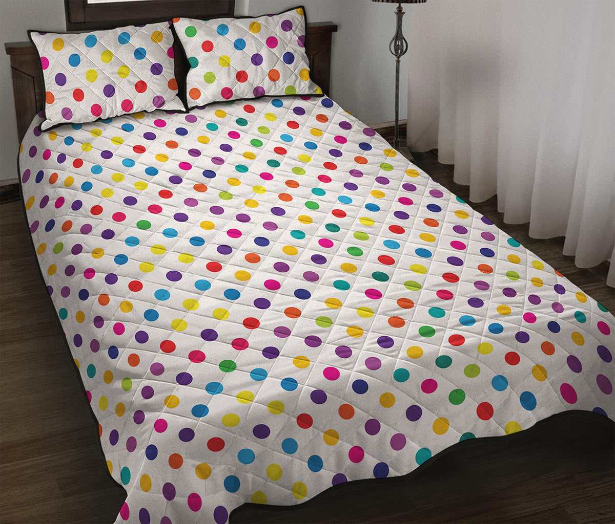 Colorful Polka Dot Pattern Print Quilt Bed Set