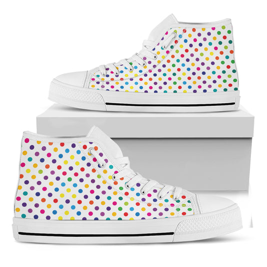 Colorful Polka Dot Pattern Print White High Top Shoes