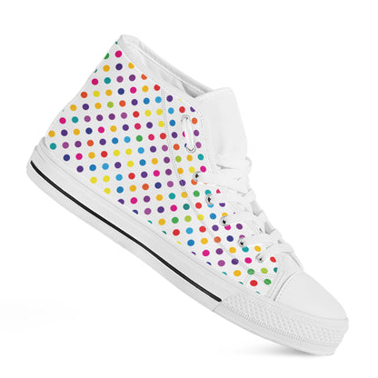 Colorful Polka Dot Pattern Print White High Top Shoes