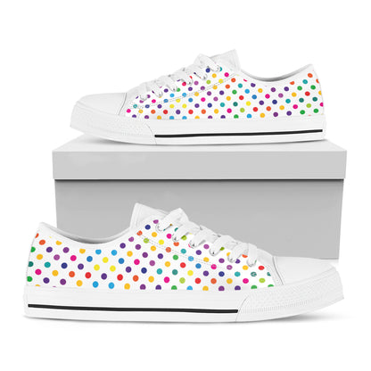 Colorful Polka Dot Pattern Print White Low Top Shoes