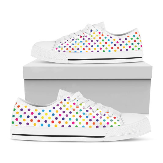 Colorful Polka Dot Pattern Print White Low Top Shoes