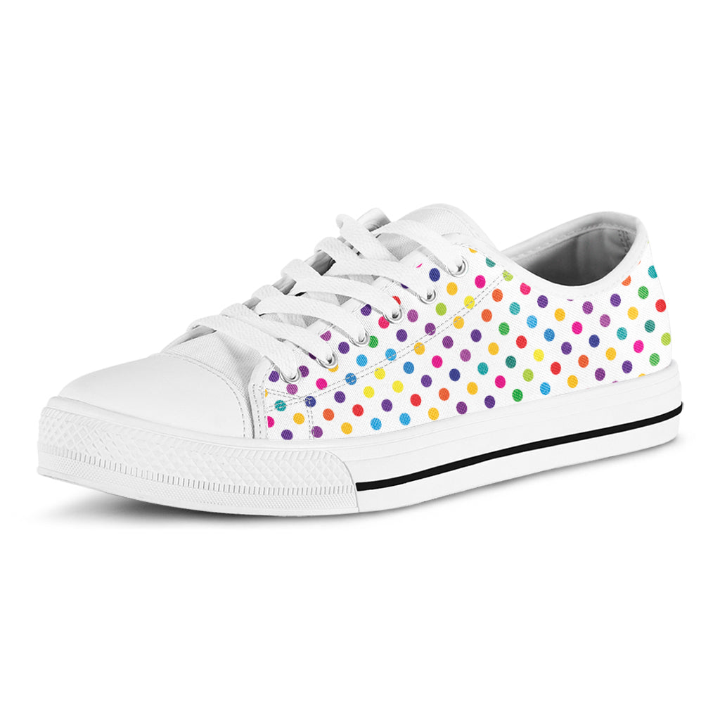 Colorful Polka Dot Pattern Print White Low Top Shoes