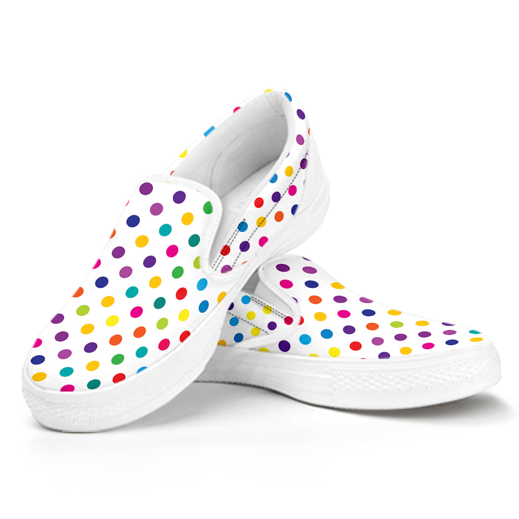 Colorful Polka Dot Pattern Print White Slip On Shoes