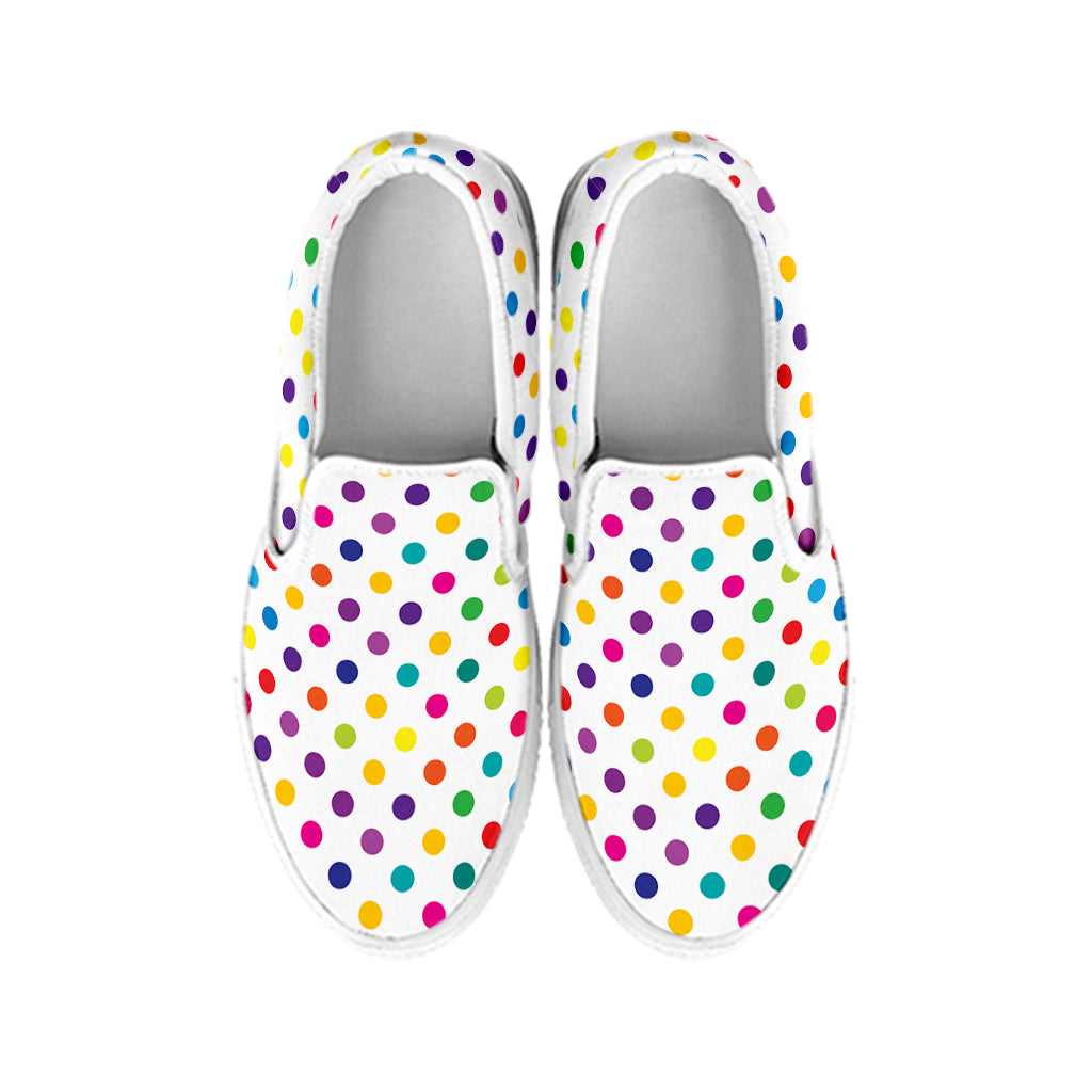 Colorful Polka Dot Pattern Print White Slip On Shoes