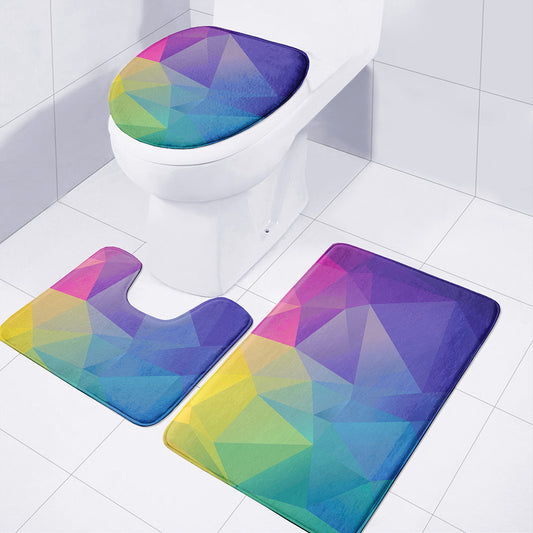 Colorful Polygonal Geometric Print 3 Piece Bath Mat Set