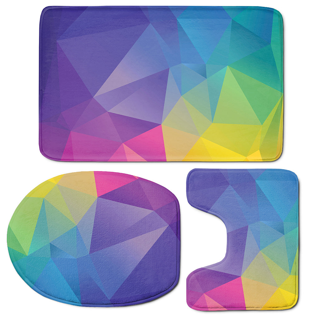 Colorful Polygonal Geometric Print 3 Piece Bath Mat Set