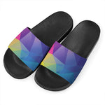 Colorful Polygonal Geometric Print Black Slide Sandals