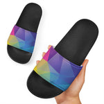 Colorful Polygonal Geometric Print Black Slide Sandals