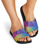 Colorful Polygonal Geometric Print Black Slide Sandals