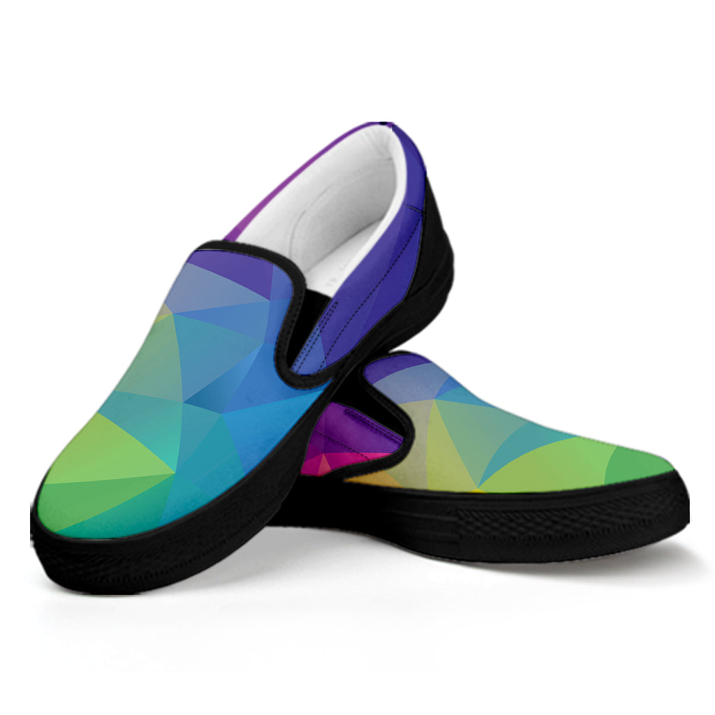 Colorful Polygonal Geometric Print Black Slip On Shoes