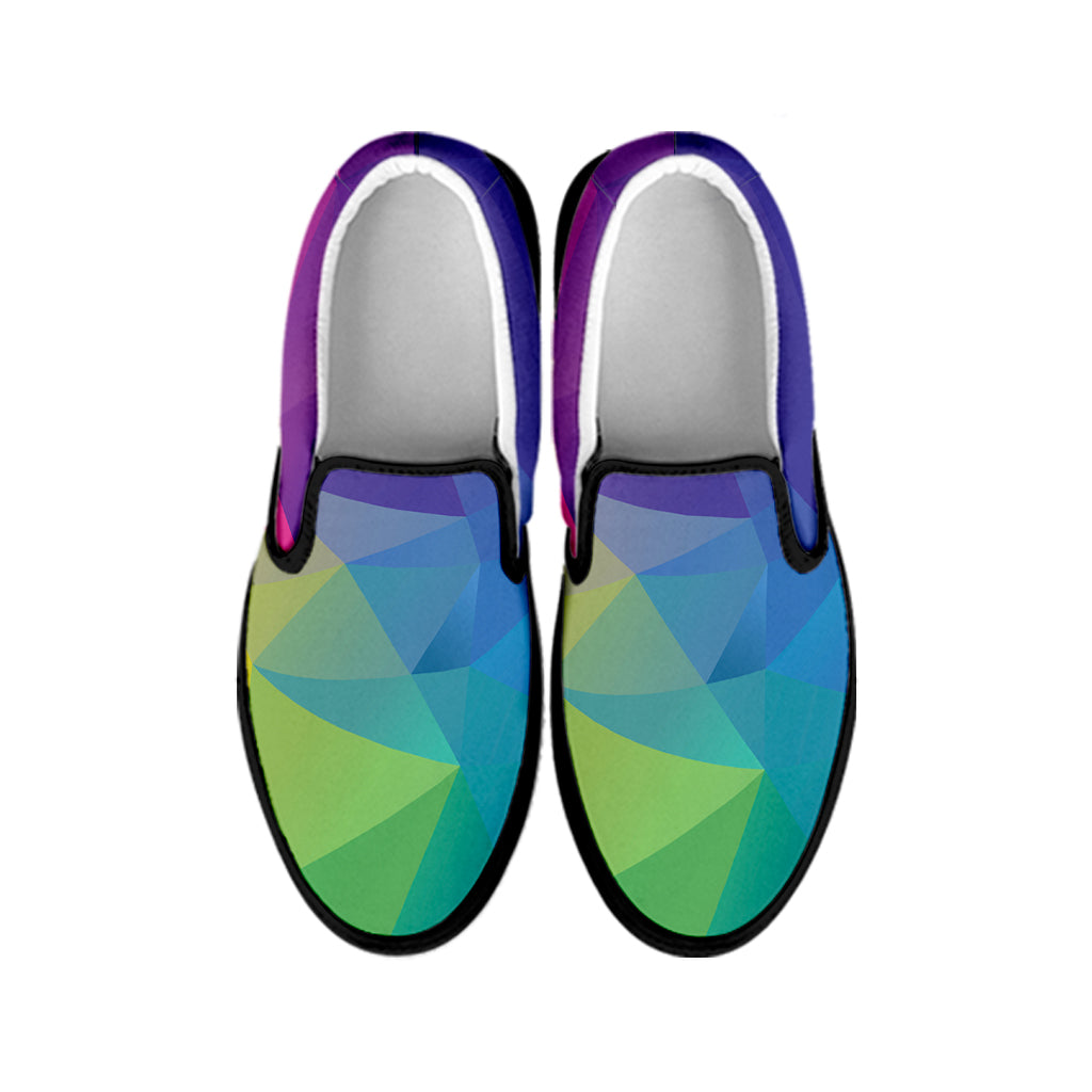 Colorful Polygonal Geometric Print Black Slip On Shoes