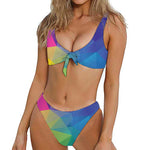 Colorful Polygonal Geometric Print Front Bow Tie Bikini