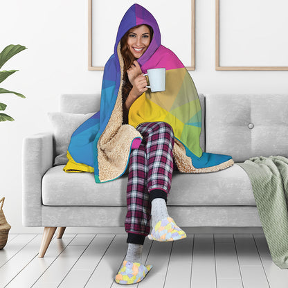 Colorful Polygonal Geometric Print Hooded Blanket