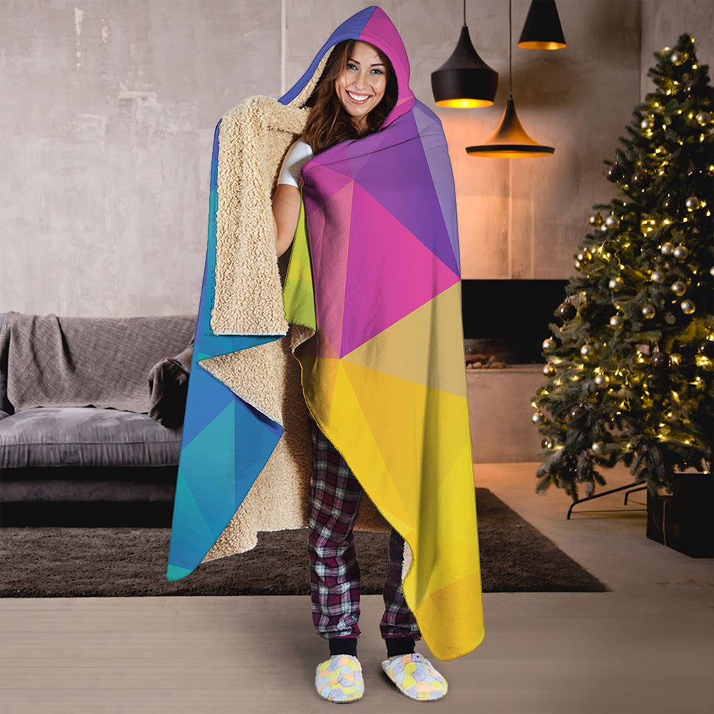 Colorful Polygonal Geometric Print Hooded Blanket