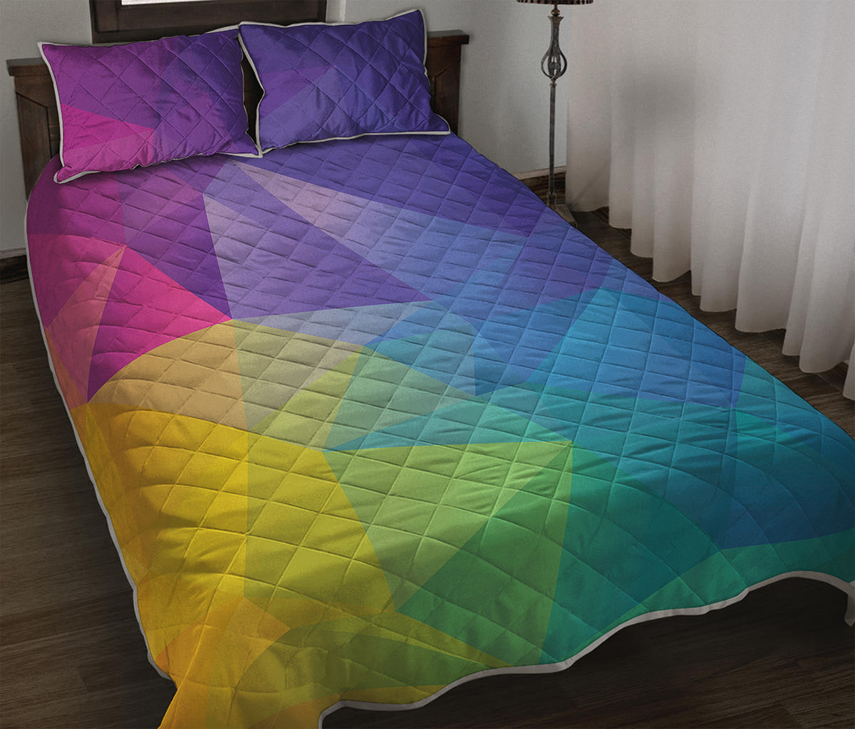 Colorful Polygonal Geometric Print Quilt Bed Set