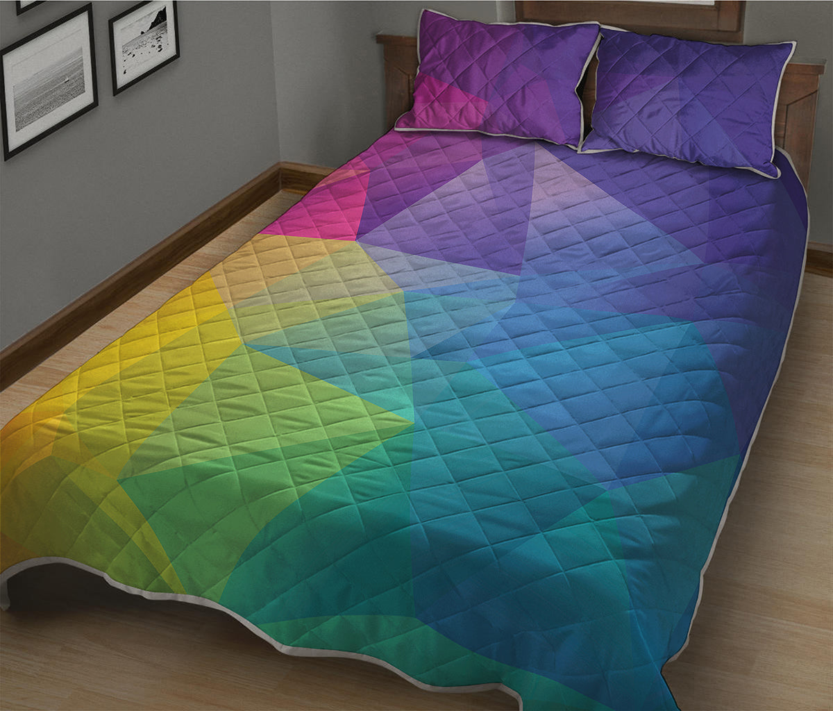 Colorful Polygonal Geometric Print Quilt Bed Set