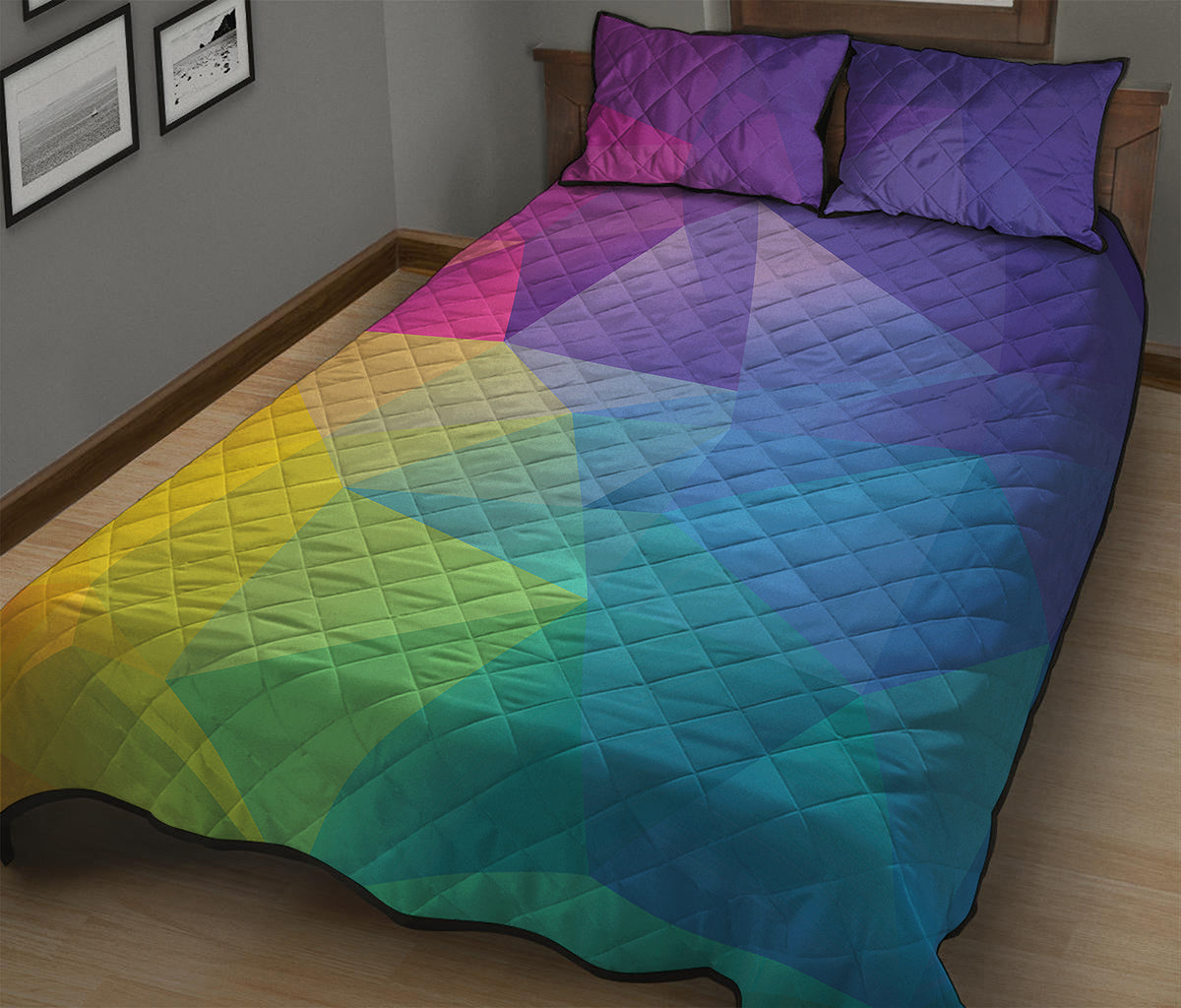 Colorful Polygonal Geometric Print Quilt Bed Set