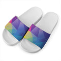 Colorful Polygonal Geometric Print White Slide Sandals