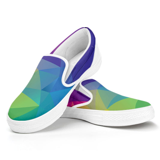 Colorful Polygonal Geometric Print White Slip On Shoes