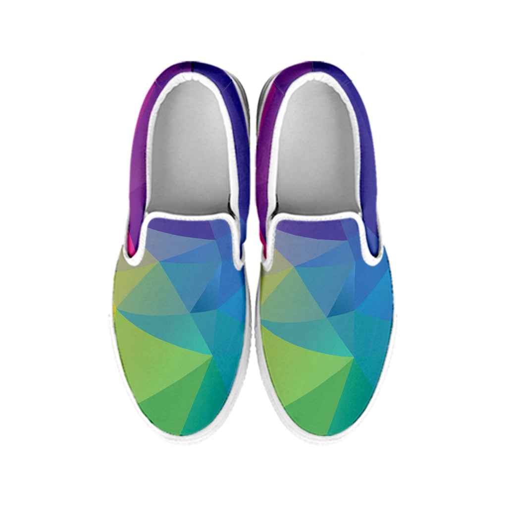 Colorful Polygonal Geometric Print White Slip On Shoes