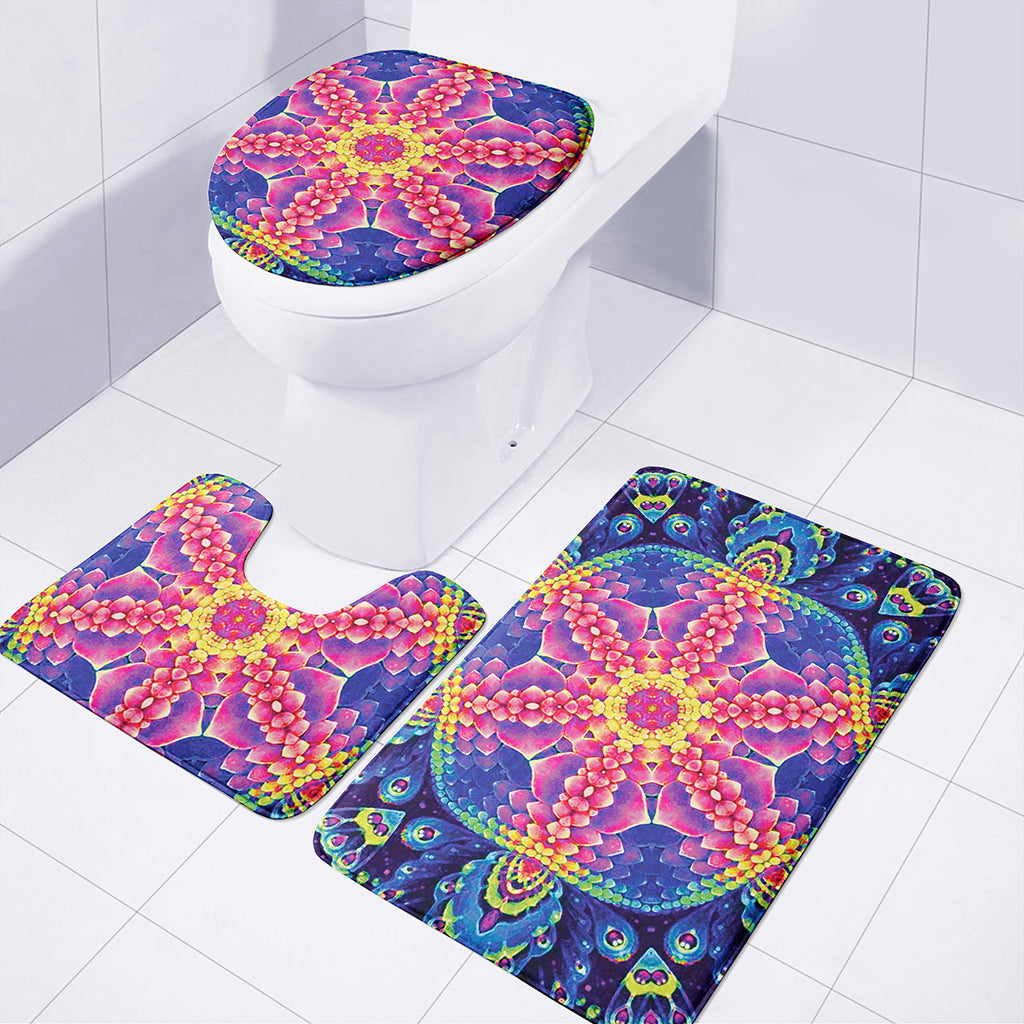 Colorful Psychedelic Kaleidoscope Print 3 Piece Bath Mat Set