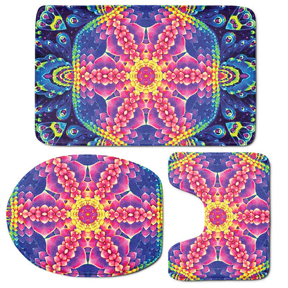 Colorful Psychedelic Kaleidoscope Print 3 Piece Bath Mat Set