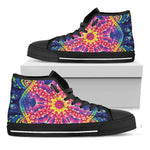 Colorful Psychedelic Kaleidoscope Print Black High Top Shoes