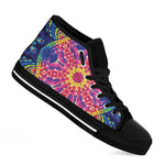 Colorful Psychedelic Kaleidoscope Print Black High Top Shoes