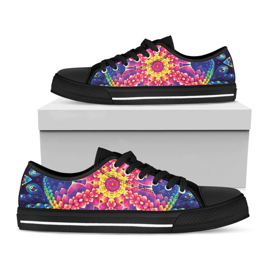 Colorful Psychedelic Kaleidoscope Print Black Low Top Shoes