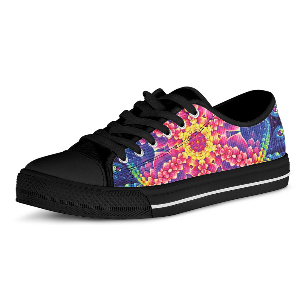 Colorful Psychedelic Kaleidoscope Print Black Low Top Shoes