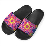 Colorful Psychedelic Kaleidoscope Print Black Slide Sandals