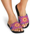 Colorful Psychedelic Kaleidoscope Print Black Slide Sandals