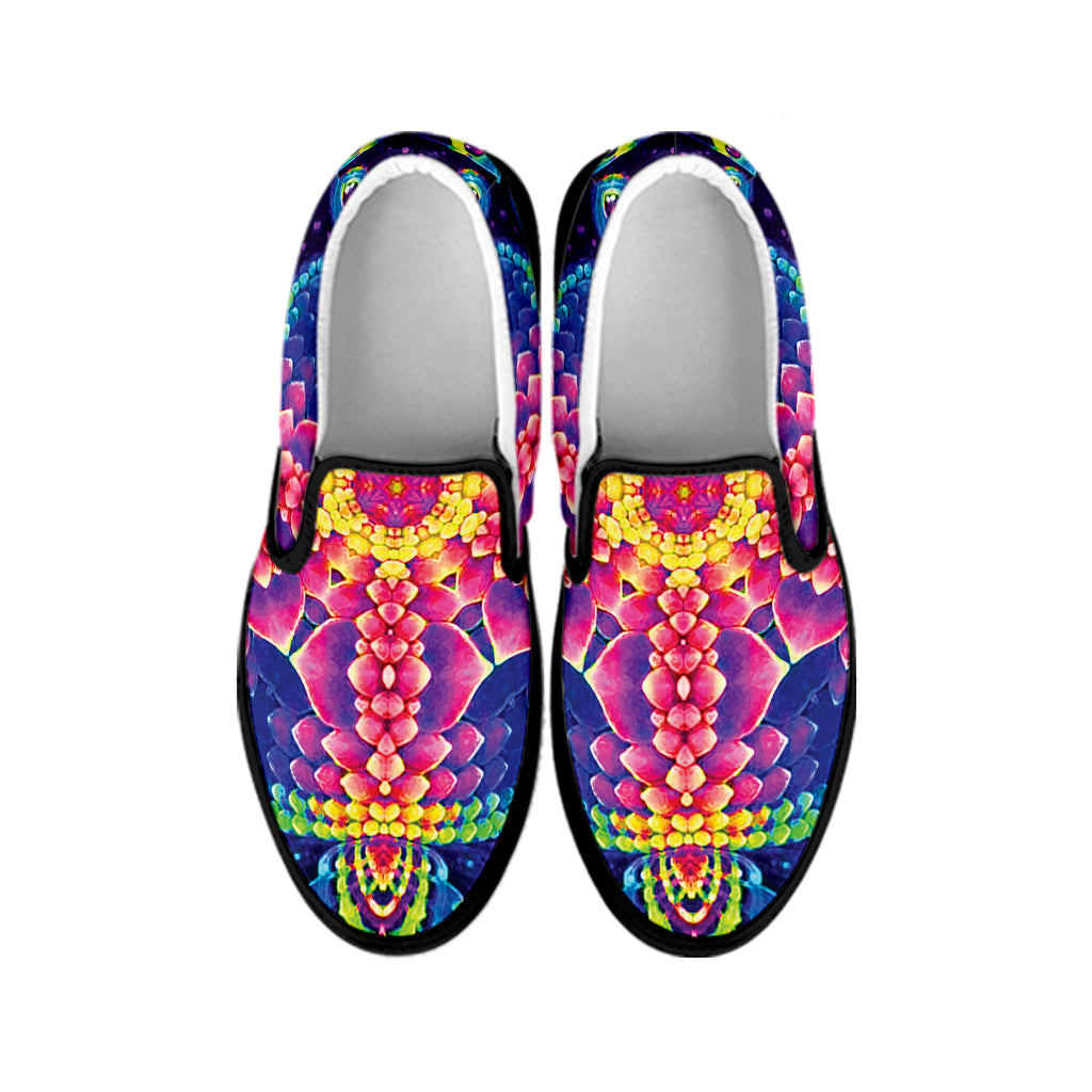 Colorful Psychedelic Kaleidoscope Print Black Slip On Shoes