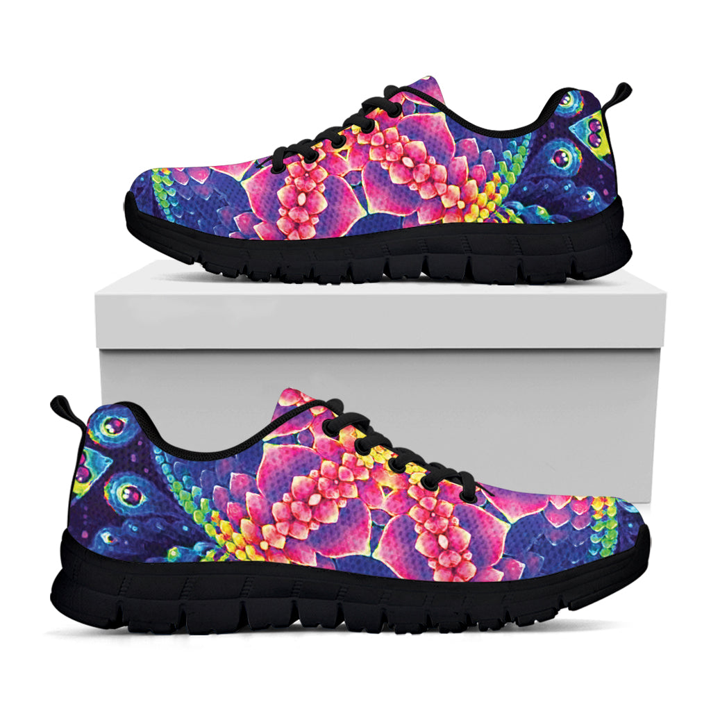 Colorful Psychedelic Kaleidoscope Print Black Sneakers