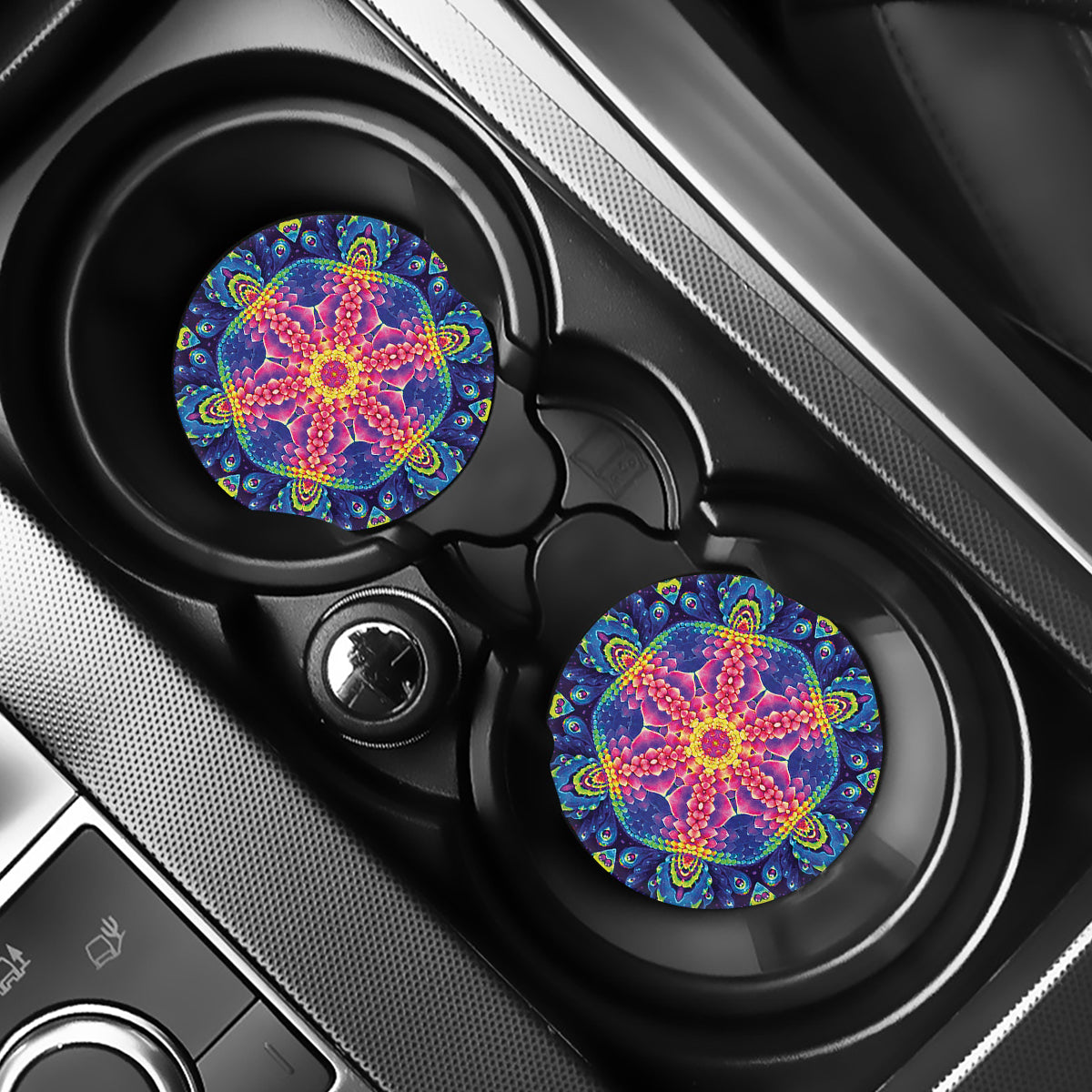 Colorful Psychedelic Kaleidoscope Print Car Coasters
