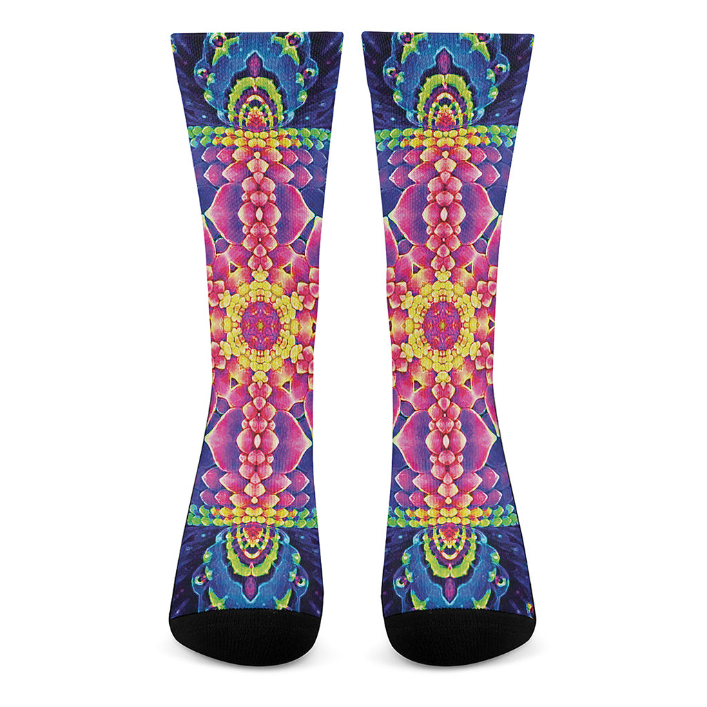Colorful Psychedelic Kaleidoscope Print Crew Socks