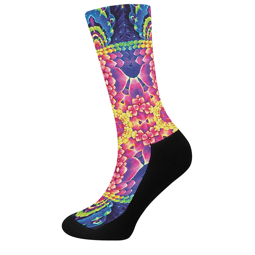 Colorful Psychedelic Kaleidoscope Print Crew Socks