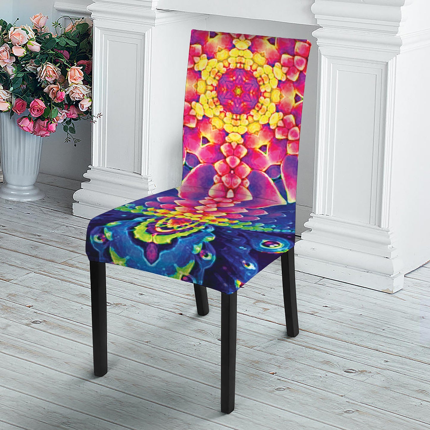 Colorful Psychedelic Kaleidoscope Print Dining Chair Slipcover