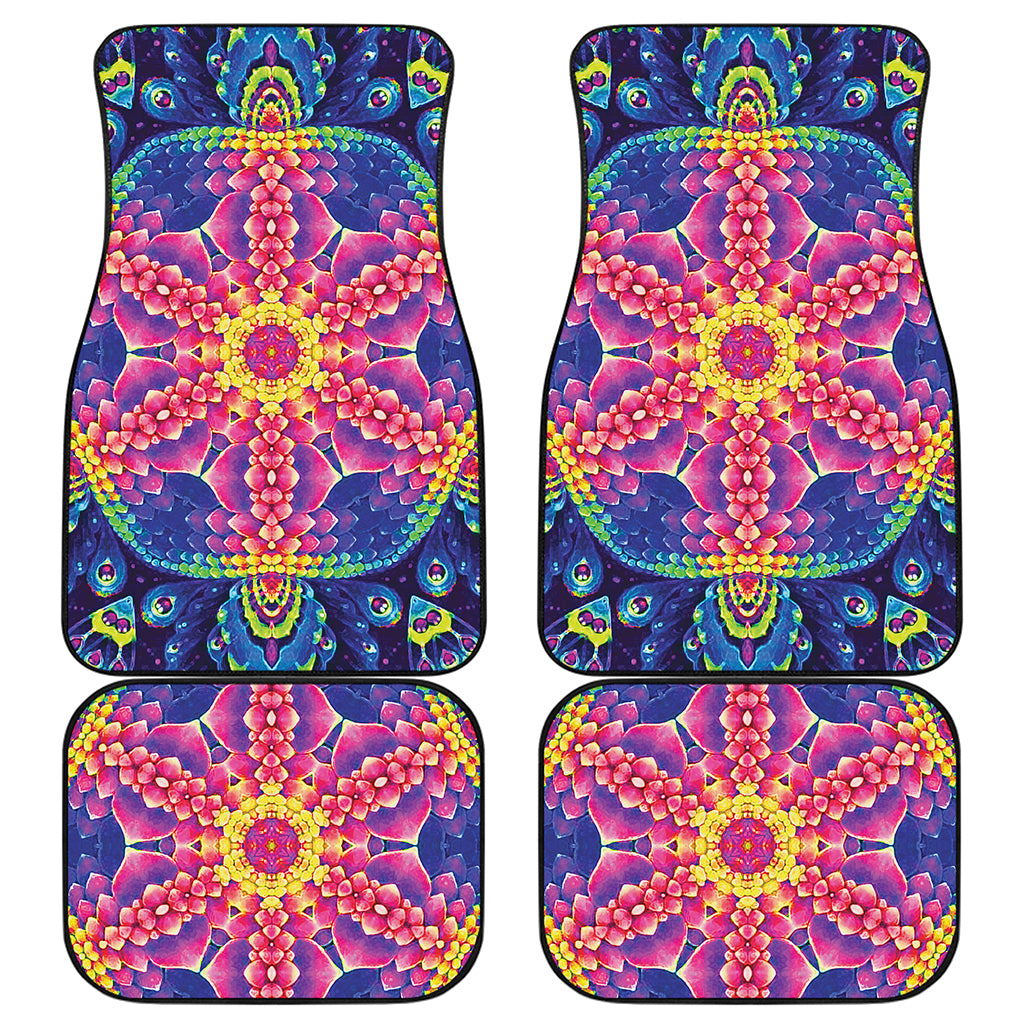 Colorful Psychedelic Kaleidoscope Print Front and Back Car Floor Mats