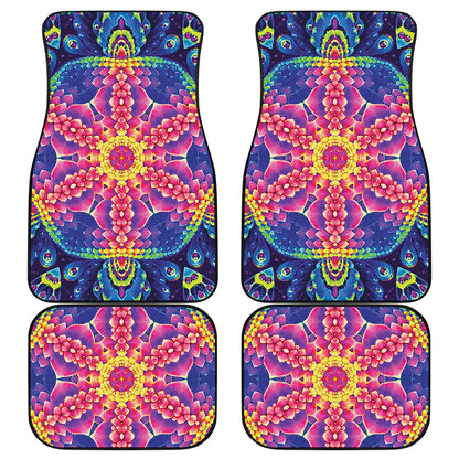 Colorful Psychedelic Kaleidoscope Print Front and Back Car Floor Mats