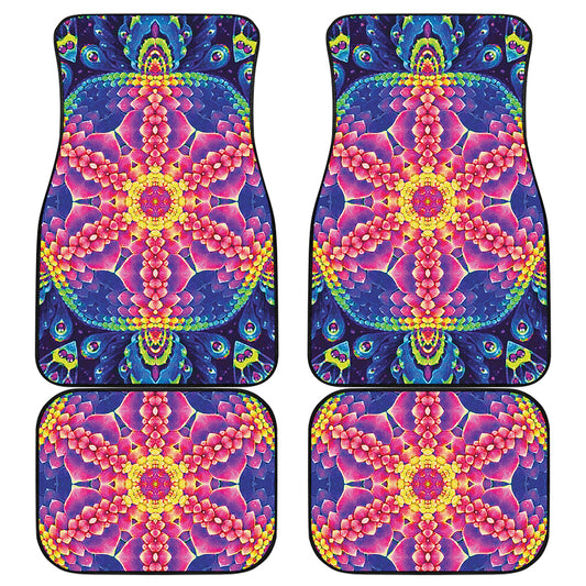 Colorful Psychedelic Kaleidoscope Print Front and Back Car Floor Mats