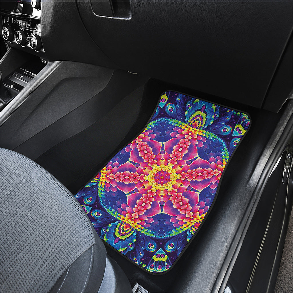 Colorful Psychedelic Kaleidoscope Print Front and Back Car Floor Mats