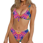 Colorful Psychedelic Kaleidoscope Print Front Bow Tie Bikini